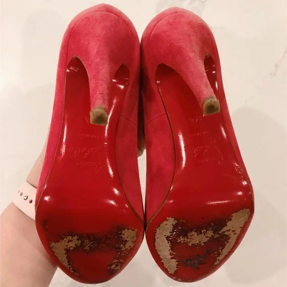 CHRISTIAN LOUBOUTIN Pink Suede “Simple Pumps” SZ 37.5 - Picture 9 of 16
